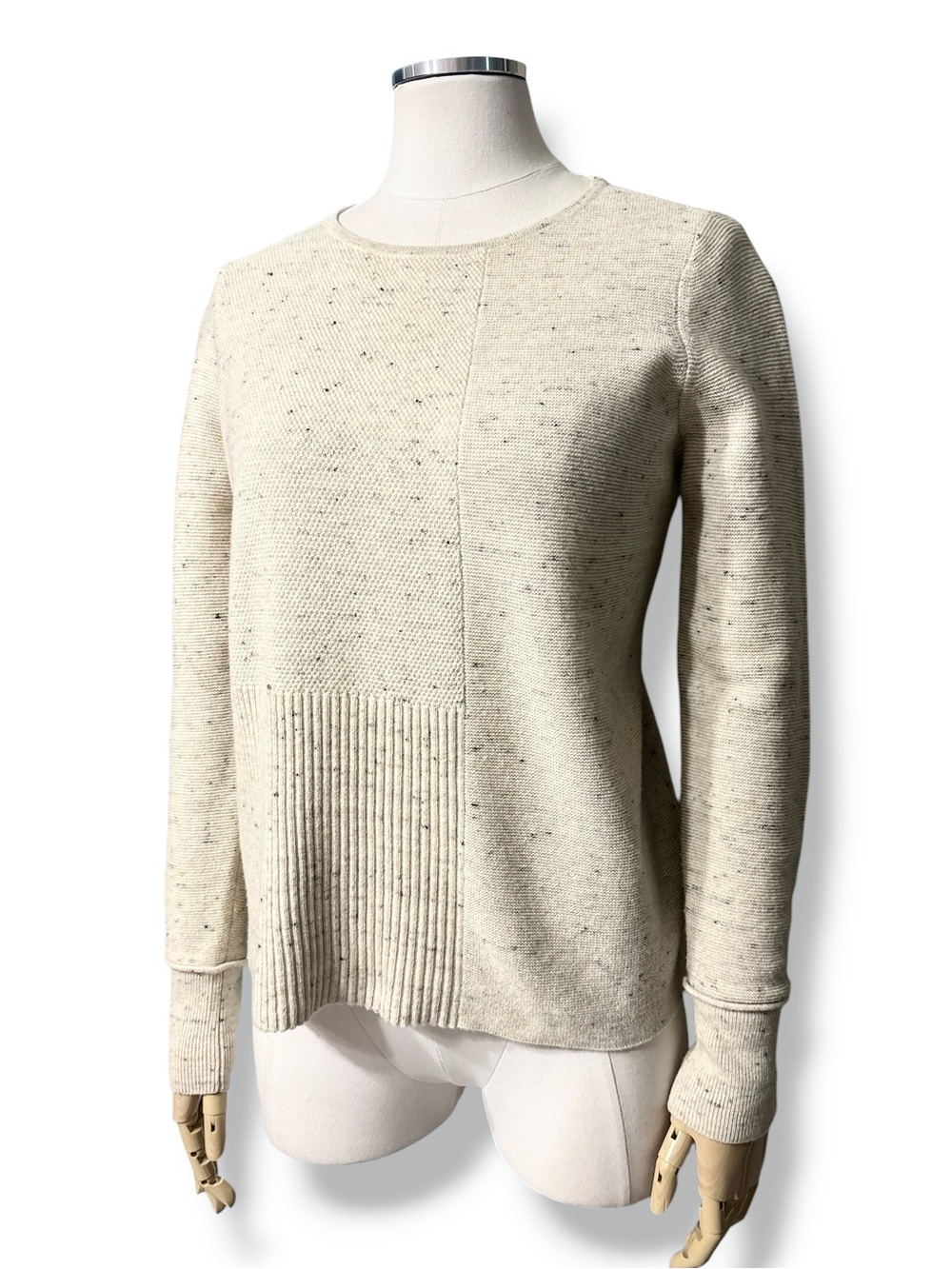 EILEEN FISHER Petite Cream Speckled Crew Neck Sweater Organic Cotton Wool Blend